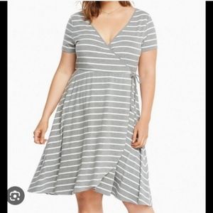 Torrid Gray and White Asymmetrical Fit and Flare Dress
